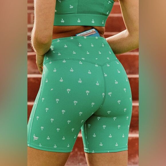 Motion 365+ Fabletics NWOT Green Palm Tree Print Biker Shorts - M - Picture 3 of 10